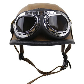PU Motorcycle Helmet Half Face Retro Helmet With Goggles Universal Helmet