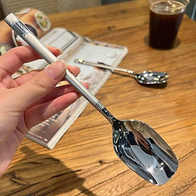 Mua Thìa Inox Cán Dẹt Dài Phong Cách Hàn Quốc Đầu Vuông 19.5cm * 4cm . Hàng chuyên dụng cho nhà hàng quán ăn lẩu nướng