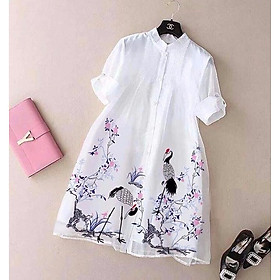 Đầm bầu in hạc cổ trụ 2 lớp
