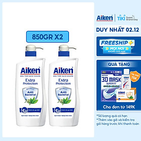 Aiken Combo 2 Sữa tắm Sạch khuẩn Chiết Xuất Trà Xanh Thiên Nhiên 850g/chai