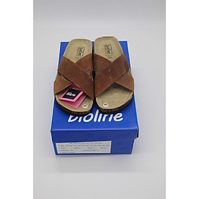 Dép birken quai chéo Bioline đế trấu da bò thật unisex mã BO3 - Bioline Official