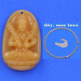 Mặt Phật Hư không tạng đá thạch anh vàng 3.6 cm kèm móc và dây chuyền inox, Mặt Phật bản mệnh