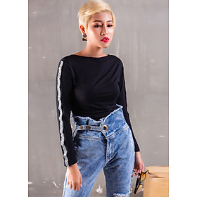 Áo Nữ Thun Croptop Cổ Tròn Viền Tay Caro 110102 - Đen