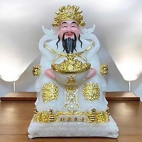 Tượng tài địa đá trắng phú quý RỒNG VIỆT, tượng thần phát 8inch, tài địa 6inch cho ban thờ 48cm