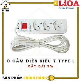 Ổ cắm điện LiOA kiểu Ý Type L công suất 16A dây dài 3m 3 lõi