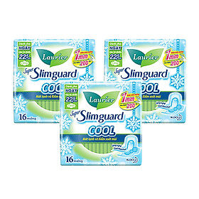 Combo 3 gói Băng Vệ Sinh Ban Ngày Laurier Super Slimguard Cool Mát Lạnh - Kiểm Soát Mùi Siêu Mỏng Cánh 1mm (22,5cm-16M)