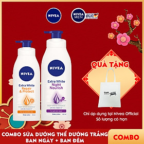 Bộ đôi chăm sóc phục hồi da Sữa Dưỡng Thể Dưỡng Trắng NIVEA Ban Ngày Giúp Phục Hồi & Chống Nắng SPF30 (350ml) - 88311 & Sữa Dưỡng Thể Dưỡng Trắng NIVEA Giúp Phục Hồi & Săn Da Ban Đêm (400ml) – 88126