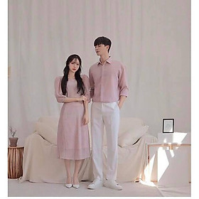 Đồ đôi nam nữ áo đôi hoa lá đi biển du lịch chụp cưới đầm nữ sơ mi nam dài tay SASIN couple AV105