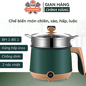 Mua Nồi lẩu mini đa năng  ca nấu mì 18cm 2 nấc nhiệt kèm giá hấp  đế chống dính  chiên xào  hấp  luộc  ăn lẩu tiện dụng