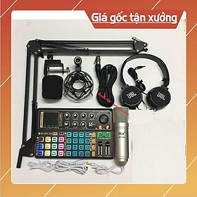 Mic thu âm livestream AT100 sound card k300 bộ thu âm sound card k300 autotune bluetooth Chân kẹp Tai Nghe