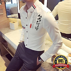Áo Sơ Mi Nam Trăng Tay Dài Thư Pháp