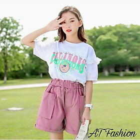 Quần áo bé gái, Set đồ bộ đi chơi cho bé gái phong cách Hàn Quốc size 12-40kg chất cotton mềm mịn mát
