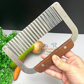 Mua Dụng cụ dao Cắt Chặn Rau Củ quả gợn sóng- Cán gỗ tự nhiên 100%  lưỡi thép bén chắc chắc chắn