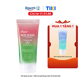 Kem chống nắng nâng tông Skin Aqua Tone up Rose cho da trắng, khuyết điểm xanh hoặc tái xanh, dạng tinh chất Sunplay Skin Aqua Tone Up UV Essence Happiness Aura (Rose) SPF 50+ PA++++ 50g