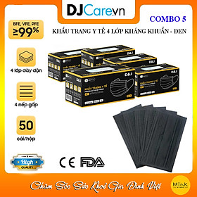 Combo 5 Hộp Khẩu Trang Y Tế 4 Lớp Kháng Khuẩn D&J Tiêu Chuẩn Quốc Tế Hộp