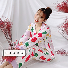 Đồ bộ mặc nhà SBORG bộ pijama dài tay chất lụa satin cao cấp mềm mịn họa tiết cute đáng yêu phối quần dài có túi sâu dễ thương bigsize 50-65kg quà tặng vợ, thuận tiện thoải mái mặc nhà hoặc đi ra ngoài