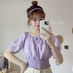 Áo kiểu nữ hoạ tiết hoa đơn giản dễ thương