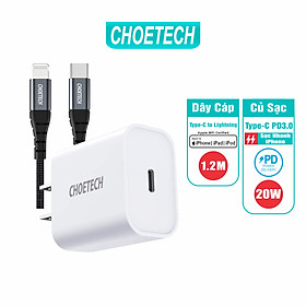 Bộ Củ Sạc CHOETECH PD 3.0 20W PD5005-W Và Cáp Type-C To Lightning MFI Apple 1.2M IP0039 Sạc Nhanh 20W cho iPhone, cho iPad - Hàng Chính Hãng