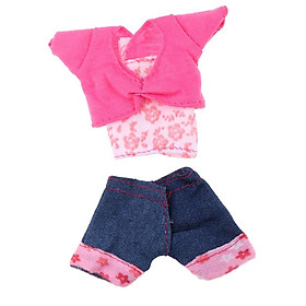 New Hot Doll Clothing Outfit False Two-piece Coat Casual Dress and Cute Short Denim Cuffed Jeans Pants for  Doll