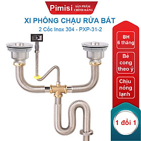 Mua Xi Phông Chậu Rửa Bát 2 Hố Pimisi PXP-31-2 Inox Cao Cấp Kiểu Chun Uốn - Kim Loại Bẻ Cong Được  Thoát Nước Nhanh  Dùng Để Xả Thải Nước Bồn Rửa Chén 2 Hộc Thu 110 Inox 304  Chống Mùi Hôi Và Côn Trùng Gián  Chuột Cắn Phá - Có Đầu Thoát Tràn | Hàng Chính Hãng