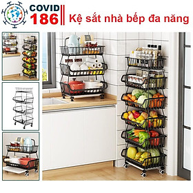 Kệ rau củ đa năng nhiều tầng có bánh xe tiện lợi nhà bếp, giá đựng rau củ, hoa quả, trái cây, xoong nồi,gia vị tiện dụng