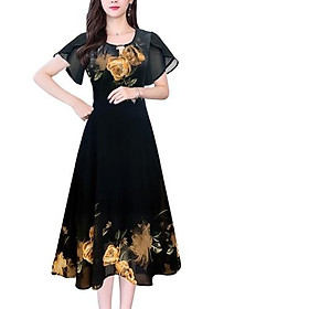Đầm Trung Niên Nữ Sang Trọng, Váy Trung Niên Dự Tiệc Cho Mẹ, Đầm Dáng Xòe In Hoa Trẻ Trung