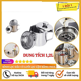 Lọc Dầu Ăn, Ca Lọc Dầu Ăn 1.5L Inox 304 Lọc Bỏ Cặn Dầu Ăn Có Khay Lọc Hiệu Quả, Bình Đựng Dầu Thừa Tiện Dụng