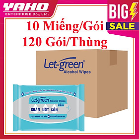 Thùng 120 Gói Khăn Ướt Cồn LET-GREEN Diệt Khuẩn 10 Miếng Gói