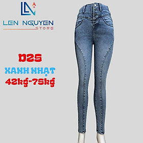 D25_Quần jean nữ, dài, lưng cao, quần bò nữ dáng ôm, quần rin nữ có big size, cho 42kg đến 75kg,LEN NGUYEN STORE - Xanh Nhạt