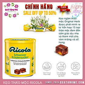 Kẹo ngậm đau họng Ricola Shweizer Krauterzucker tạo cảm giác dịu nhẹ và thơm mát miệng và cổ họng - QuaTangMe Extaste - 1 Hộp 250g