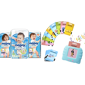 Combo 3 gói tã dán Moony cao cấp size NB90S84M64L54 tặng tặng máy học song ngữ Anh-Việt bao gồm thẻ TILO KIDS TLK-1199 - L