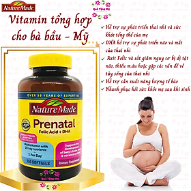 Vitamin cho bà bầu Prenatal Folic Acid+ DHA Nature Made giúp mẹ khỏe, bé phát triển não bộ, hệ thần kinh và thể lực - QuaTangMe Extaste - 1 Hộp - 150 viên