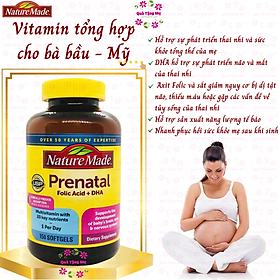 Vitamin cho bà bầu Prenatal Folic Acid+ DHA Nature Made giúp mẹ khỏe, bé phát triển não bộ, hệ thần kinh và thể lực - QuaTangMe Extaste