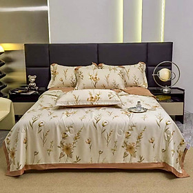 Bộ Chăn Ga Gối Lụa Thái 4 Món ( 1 ga + 2 vỏ gối đầu + 1 chăn chần bông, tặng kèm 1 vỏ gối ôm ) Mềm mịn mát lạnh như kem
