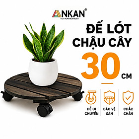 Đế Lót Chậu Cây Có Bánh Xe Thương Hiệu ANKAN, Kệ Để Chậu Cây Cảnh, Có Bánh Xe, Mặt Tròn Bằng Gỗ Tràm, Màu Đen Đường Kính 30 Cm, Tải Trọng 60kg, Thích Hợp Để Đặt Chậu Cây Trong Nhà, Ngoài Trời, Tiện Lợi Di Chuyển