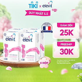 Combo 4 Hộp Vitamin Bầu Tổng Hợp ELEVIT Bổ Sung Vitamin và Khoáng Chất Cho Phụ Nữ Mang Thai và Sau Sinh Hộp 30 Viên x4