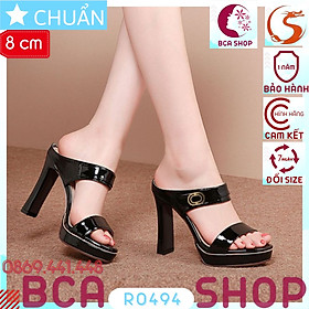 Giày cao gót nữ 8p RO494 ROSATA hở mũi, hở gót, đính nơ trên quai ngang sành điệu và thời trang tại BCASHOP - màu đen