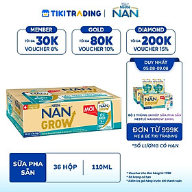 [05-09.08 QT đơn từ 999k] Thùng sữa bột pha sẵn Thực phẩm bổ sung Nestlé NANGROW 9(4x110ml) sữa mát công thức từ Thụy Sĩ với 100% Canxi giúp bé cao lớn vượt trội dành cho bé từ 1 tuổi
