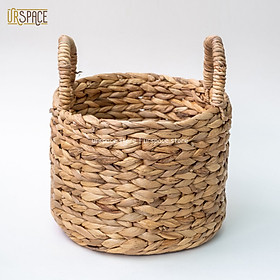 Sọt lục bình hình tròn có quai trồng cây giả, để quần áo/ Hand-woven round wicker basket with handles