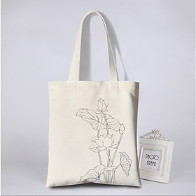 Túi vải canvas in hình hoa đơn giản cho các bạn vẽ hoặc tô màu