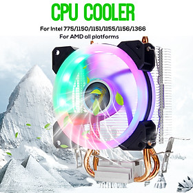 CPU Cooler 2 Heatpipe 4 Pin RGB Fan For Intel 775/1150/1151/1155/1156/1366 AMD