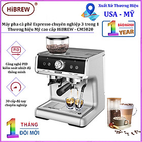 Máy pha cà phê Espresso chuyên nghiệp 3 trong 1, thương hiệu Mỹ cao cấp HiBREW - CM5020. HÀNG CHÍNH HÃNG