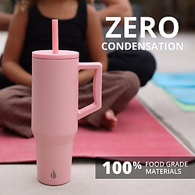 Mua  Hàng chính hãng_Thương hiệu Mỹ  Ly giữ nhiệt Commuter Elemental 1180ml màu hồng thép không gỉ có tay cầm combo ống hút trân châu
