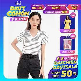 Áo thun nữ sọc cổ tim GUMAC phong cách năng động, trẻ trung ATB410