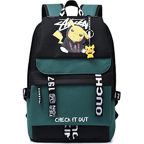Balo đi học hình Pikachu có dạ quang phát sáng trong đêm, có Lỗ Tai Nghe, cáp sạc USB, Tặng kèm móc khóa Pikachu - Ohazo! BL132