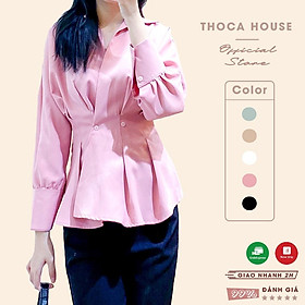Áo kiểu peplum công sở dài tay trơn nhiều màu THOCA HOUSE che vòng 2, phong cách hiện đại, sang trọng