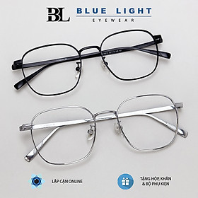 Gọng Kính Cận, Kính Giả Cận Nam Nữ TITANIUM Cao Cấp Siêu Nhẹ, Mắt Vuông To Dày Bản, Full Đen Bạc - BLUE LIGHT