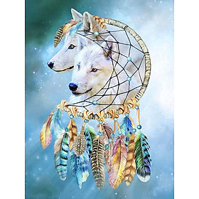Bimkole 5D Diamond Painting White Wolf Dream Catcher Full Drill DIY Rhinestone Pasted with Diamond Set Arts Craft Decorations (12x16inch)