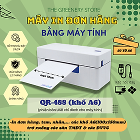 Máy in nhiệt QR-488BT (Khổ A6) kết nối Bluetooth In Đơn Hàng bằng Điện Thoại trên sàn TMĐT, Tem, Nhãn, Mã Vạch, ĐVVC