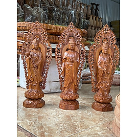 Bộ tượng phật tam thánh bằng gỗ hương kt cao 40 đá cao 